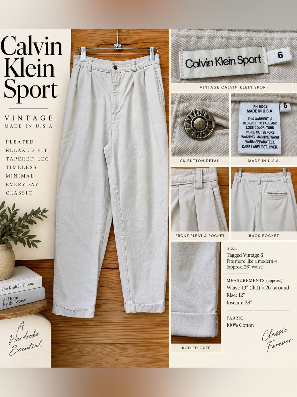 Vintage Calvin Klein Sport Pleated Pants Made in USA High Rise Cotton 6 / 26